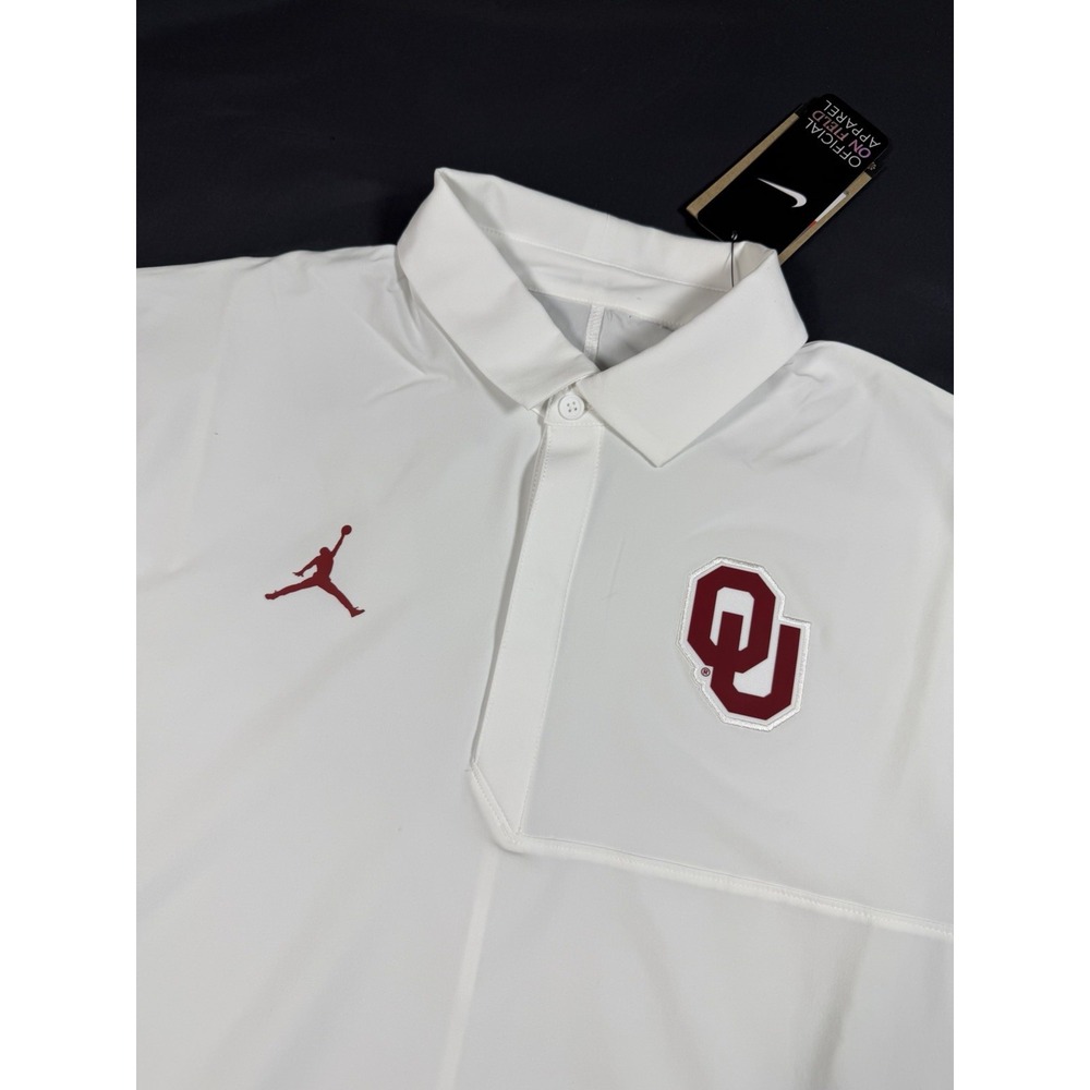Jordan Oklahoma Sooners Shirt Mens Medium White Polo Snap Button On Field NWT